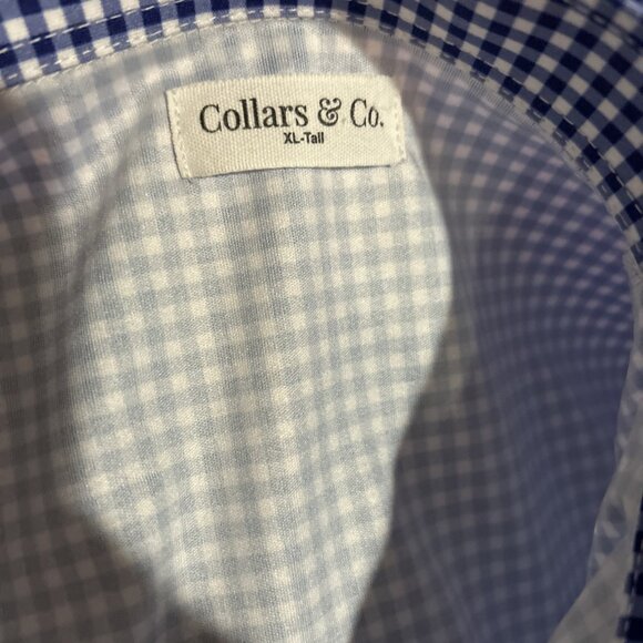 Collars and Co Shirt XLT Extra Large Tall Blue Navy Gingham Dress Collar Polo - Picture 9 of 11
